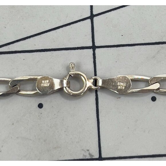 Sterling Silver Figaro Elongated Chain Necklace 36" Italy .925 Marked - Picture 4 of 6